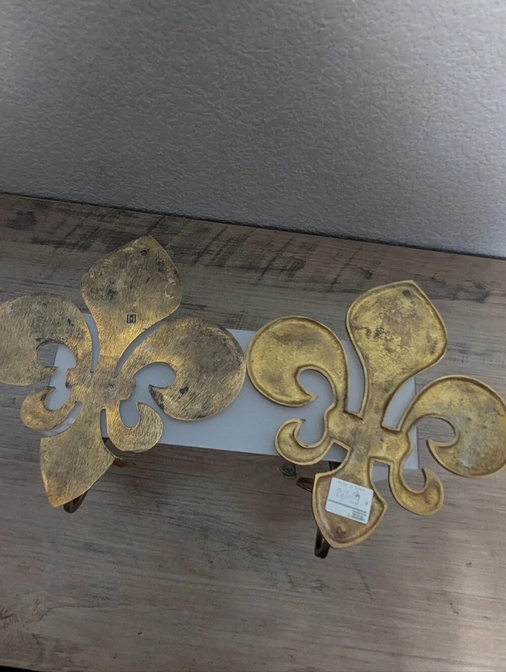 Vintage Solid Brass Fleur-de-Lis Wall Sconces - Pair